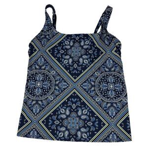 Lands End Deep Sea Navy Paisley Square Neck 16L Underwire Tankini Top